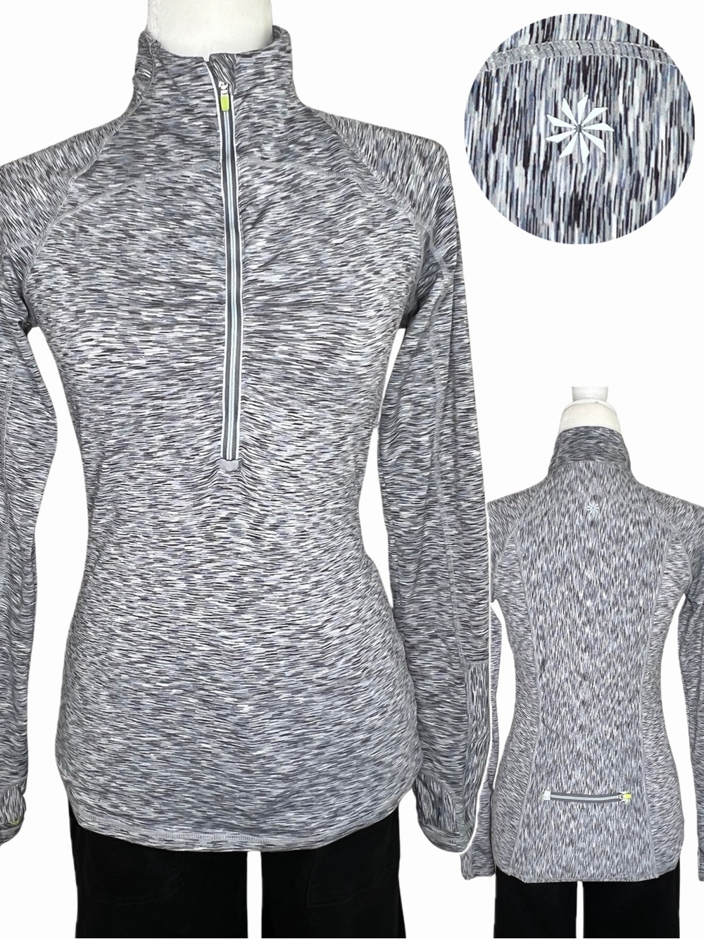 Athleta Mendoza Half Zip Running Pullover Space Dye Gray Blue XS Style 963964 03